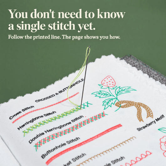 Emberly embroidery stitch book kit in green gift box with Buy 1 Get 1 Free badge