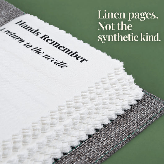 Emberly The Hands Remember embroidery stitch book kit with linen book, 30 cotton threads and stitch guide
