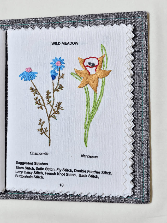Stitch book page 13 — wild meadow botanical patterns